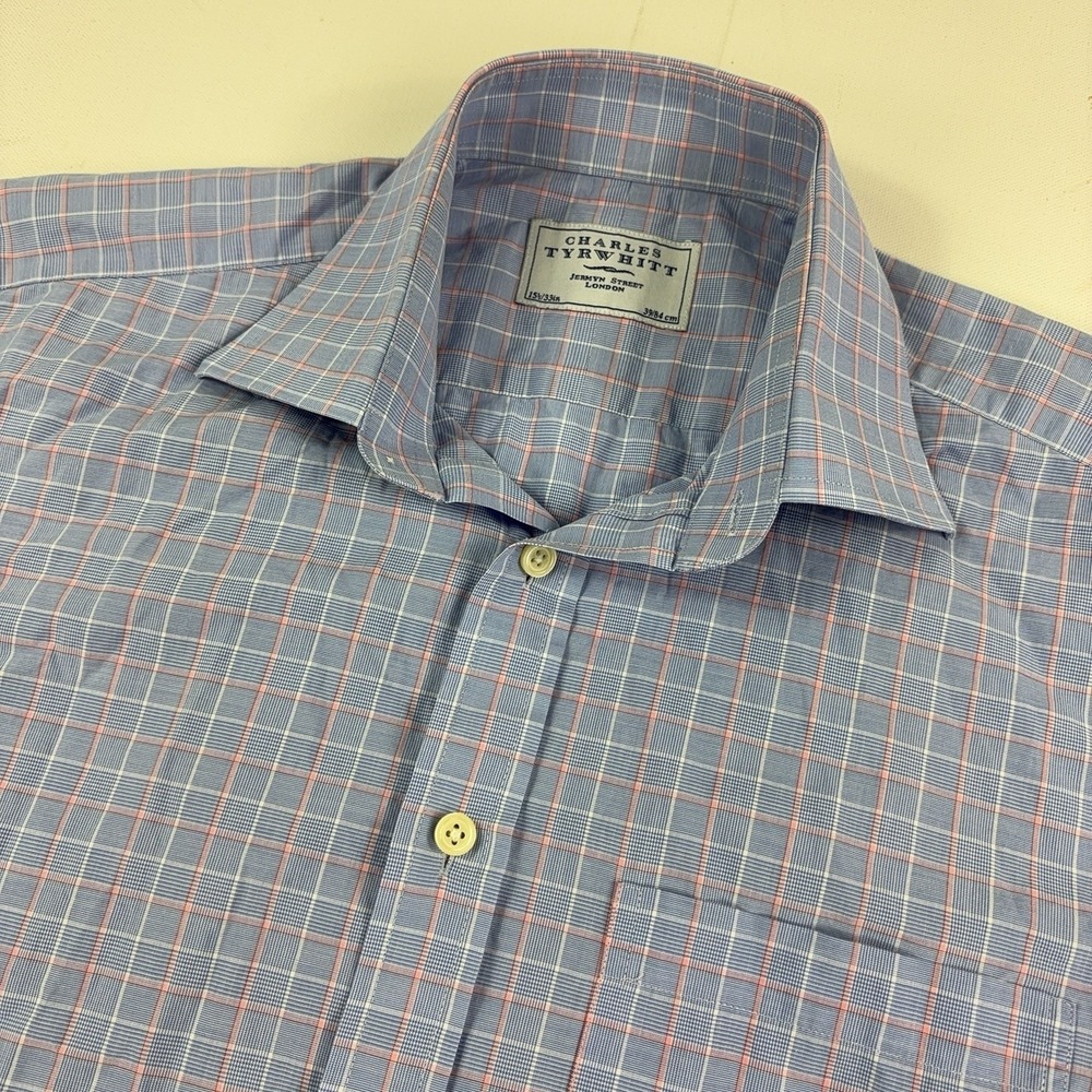 Charles Tyrwhitt Shirt Mens 15.5 32/33 Blue Check Dress Long Sleeve Button Front